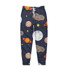 Мужские брюки 3D с принтом Луна , 100% полиэстер | манжеты по низу, эластичный пояс регулируется шнурком, по бокам два кармана без застежек, внутренняя часть кармана из мелкой сетки | астероид | луна | метеорит | планета | сатурн | юпитер