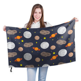 Флаг 3D с принтом Луна , 100% полиэстер | плотность ткани — 95 г/м2, размер — 67 х 109 см. Принт наносится с одной стороны | астероид | луна | метеорит | планета | сатурн | юпитер