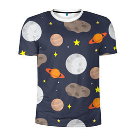 Мужская футболка 3D спортивная с принтом Луна , 100% полиэстер с улучшенными характеристиками | приталенный силуэт, круглая горловина, широкие плечи, сужается к линии бедра | Тематика изображения на принте: астероид | луна | метеорит | планета | сатурн | юпитер