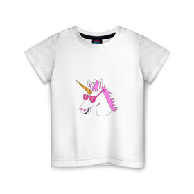 Детская футболка хлопок с принтом Единорог хипстер , 100% хлопок | круглый вырез горловины, полуприлегающий силуэт, длина до линии бедер | едиорог | лошадь | очки | сказка | хипстер | чудо