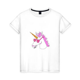 Женская футболка хлопок с принтом Единорог хипстер , 100% хлопок | прямой крой, круглый вырез горловины, длина до линии бедер, слегка спущенное плечо | едиорог | лошадь | очки | сказка | хипстер | чудо