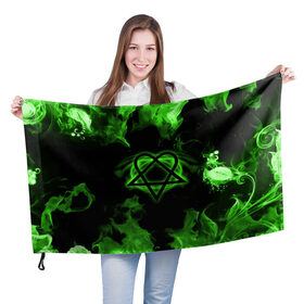 Флаг 3D с принтом HIM зеленое пламя , 100% полиэстер | плотность ткани — 95 г/м2, размер — 67 х 109 см. Принт наносится с одной стороны | 