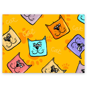 Поздравительная открытка с принтом Котики , 100% бумага | плотность бумаги 280 г/м2, матовая, на обратной стороне линовка и место для марки
 | cat | животные | кот | котик | кошка