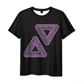 Мужская футболка 3D с принтом Треугольники Пенроуза , 100% полиэфир | прямой крой, круглый вырез горловины, длина до линии бедер | иллюзия | невероятный | невозможный | несуществующий | треугольник | трибар