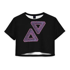 Женская футболка 3D укороченная с принтом Треугольники Пенроуза , 100% полиэстер | круглая горловина, длина футболки до линии талии, рукава с отворотами | иллюзия | невероятный | невозможный | несуществующий | треугольник | трибар