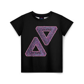 Детская футболка 3D с принтом Треугольники Пенроуза , 100% гипоаллергенный полиэфир | прямой крой, круглый вырез горловины, длина до линии бедер, чуть спущенное плечо, ткань немного тянется | иллюзия | невероятный | невозможный | несуществующий | треугольник | трибар