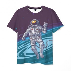 Мужская футболка 3D с принтом Привет из космоса , 100% полиэфир | прямой крой, круглый вырез горловины, длина до линии бедер | астронавт | галактика | звезды | космонавт | космос