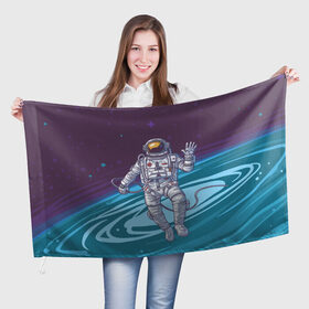 Флаг 3D с принтом Привет из космоса , 100% полиэстер | плотность ткани — 95 г/м2, размер — 67 х 109 см. Принт наносится с одной стороны | астронавт | галактика | звезды | космонавт | космос