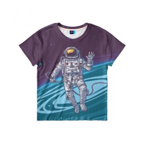 Детская футболка 3D с принтом Привет из космоса , 100% гипоаллергенный полиэфир | прямой крой, круглый вырез горловины, длина до линии бедер, чуть спущенное плечо, ткань немного тянется | астронавт | галактика | звезды | космонавт | космос