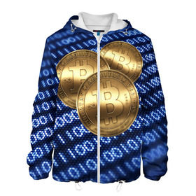 Мужская куртка 3D с принтом Bitcoin , ткань верха — 100% полиэстер, подклад — флис | прямой крой, подол и капюшон оформлены резинкой с фиксаторами, два кармана без застежек по бокам, один большой потайной карман на груди. Карман на груди застегивается на липучку | bitcoin | блокчейн | криптовалюта
