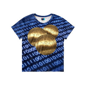 Детская футболка 3D с принтом Bitcoin , 100% гипоаллергенный полиэфир | прямой крой, круглый вырез горловины, длина до линии бедер, чуть спущенное плечо, ткань немного тянется | Тематика изображения на принте: bitcoin | блокчейн | криптовалюта