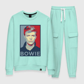Женский костюм хлопок с принтом David Bowie , 100% хлопок | на свитшоте круглая горловина, мягкая резинка по низу. Брюки заужены к низу, на них два вида карманов: два 