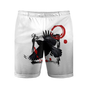 Мужские шорты 3D спортивные с принтом Треш-полька Ворон ,  |  | Тематика изображения на принте: ворон | тату | татуировка | треш полька