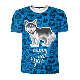 Мужская футболка 3D спортивная с принтом Хаски(новый год) , 100% полиэстер с улучшенными характеристиками | приталенный силуэт, круглая горловина, широкие плечи, сужается к линии бедра | christmas | new year | santa | год собаки | дед мороз | елка | елочки | новогодний | новый год | рождество | сантаклаус | снег | снежинки | собака