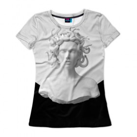Женская футболка 3D с принтом Snake girl , 100% полиэфир ( синтетическое хлопкоподобное полотно) | прямой крой, круглый вырез горловины, длина до линии бедер | snake | белый | волосы | глаза | губы | девушка | змеи | скульптура | тело.черный | цвет