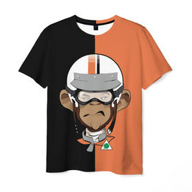 Мужская футболка 3D с принтом Обезьяна мотоциклист , 100% полиэфир | прямой крой, круглый вырез горловины, длина до линии бедер | дерзкая | ирландец | мотоцикл | трехлистник | трилистник | шемпанзе | шимпанзе | шлем