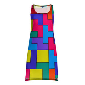 Платье-майка 3D с принтом Орнамент Тетрис , 100% полиэстер | полуприлегающий силуэт, широкие бретели, круглый вырез горловины, удлиненный подол сзади. | tetris | геометрия | орнамент | тетрис | узор