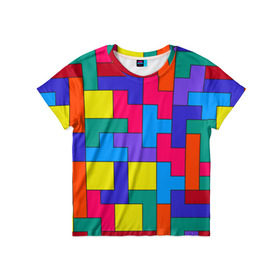 Детская футболка 3D с принтом Орнамент Тетрис , 100% гипоаллергенный полиэфир | прямой крой, круглый вырез горловины, длина до линии бедер, чуть спущенное плечо, ткань немного тянется | tetris | геометрия | орнамент | тетрис | узор