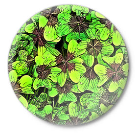 Значок с принтом Clover pattern ,  металл | круглая форма, металлическая застежка в виде булавки | pattern | абстракция | арт | клевер | листья | паттерн | узор
