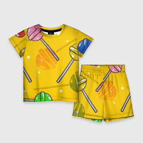 Детский костюм с шортами 3D с принтом Чупа Чупс ,  |  | Тематика изображения на принте: конфеты | леденец | паттерн | сладость | узор | чупа чупс