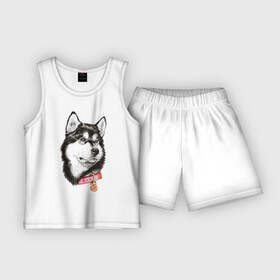 Детская пижама с шортами хлопок с принтом Маламут ,  |  | аляска | карандаш | маламут | рисунок | собака | хаски
