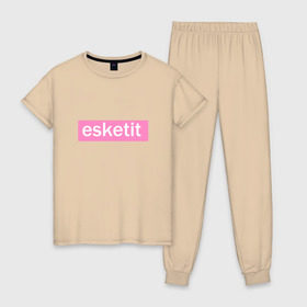 Женская пижама хлопок с принтом Esketit , 100% хлопок | брюки и футболка прямого кроя, без карманов, на брюках мягкая резинка на поясе и по низу штанин | lets get it | lil pump | лил памп | эщкере