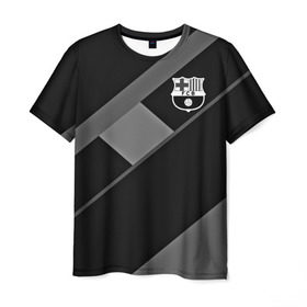 Мужская футболка 3D с принтом FC Barcelona gray collection , 100% полиэфир | прямой крой, круглый вырез горловины, длина до линии бедер | fc barcelona | мяч | спорт | футбол | чеппионат