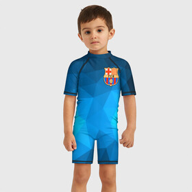 Детский купальный костюм 3D с принтом FC Barcelona polygon 2018 , Полиэстер 85%, Спандекс 15% | застежка на молнии на спине | fc barcelona | мяч | спорт | футбол | чеппионат 