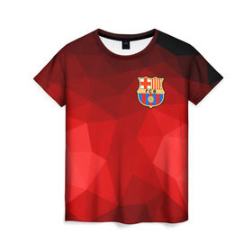 Женская футболка 3D с принтом FC Barcelona red polygon 2018 , 100% полиэфир ( синтетическое хлопкоподобное полотно) | прямой крой, круглый вырез горловины, длина до линии бедер | fc barcelona | мяч | спорт | футбол | чеппионат
