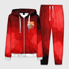 Мужской костюм 3D с принтом FC Barcelona red polygon 2018 , 100% полиэстер | Манжеты и пояс оформлены тканевой резинкой, двухслойный капюшон со шнурком для регулировки, карманы спереди | fc barcelona | мяч | спорт | футбол | чеппионат