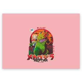 Поздравительная открытка с принтом Годзилла , 100% бумага | плотность бумаги 280 г/м2, матовая, на обратной стороне линовка и место для марки
 | Тематика изображения на принте: lizard | raptor | reptar | t rex  dino | годзила | годзилла | динозавр | иероглифы | монстр | япония | ящер