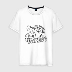 Мужская футболка хлопок с принтом Stop smoking, start vaping , 100% хлопок | прямой крой, круглый вырез горловины, длина до линии бедер, слегка спущенное плечо. | 