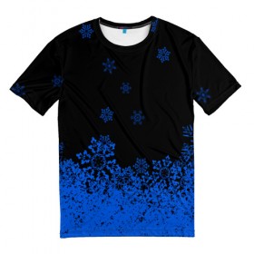 Мужская футболка 3D с принтом Голубые снежинки , 100% полиэфир | прямой крой, круглый вырез горловины, длина до линии бедер | 