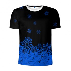 Мужская футболка 3D спортивная с принтом Голубые снежинки , 100% полиэстер с улучшенными характеристиками | приталенный силуэт, круглая горловина, широкие плечи, сужается к линии бедра | 