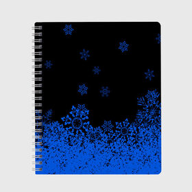 Тетрадь с принтом Голубые снежинки , 100% бумага | 48 листов, плотность листов — 60 г/м2, плотность картонной обложки — 250 г/м2. Листы скреплены сбоку удобной пружинной спиралью. Уголки страниц и обложки скругленные. Цвет линий — светло-серый
 | 