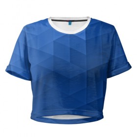 Женская футболка 3D укороченная с принтом trianse blue , 100% полиэстер | круглая горловина, длина футболки до линии талии, рукава с отворотами | Тематика изображения на принте: abstraction | абстракция | геометрия | грани | полигоны | сочетания | треугольники