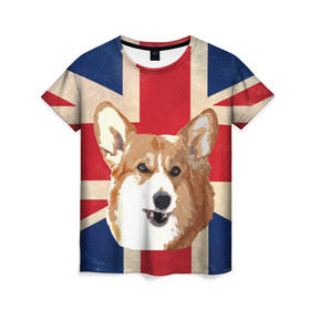 Женская футболка 3D с принтом Королевский корги , 100% полиэфир ( синтетическое хлопкоподобное полотно) | прямой крой, круглый вырез горловины, длина до линии бедер | англия | великобритания | вельш корги | корги | корги пемброк | королева | пемброк | собака | флаг