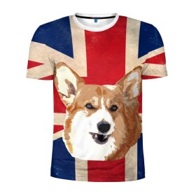 Мужская футболка 3D спортивная с принтом Королевский корги , 100% полиэстер с улучшенными характеристиками | приталенный силуэт, круглая горловина, широкие плечи, сужается к линии бедра | англия | великобритания | вельш корги | корги | корги пемброк | королева | пемброк | собака | флаг