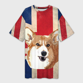 Платье-футболка 3D с принтом Королевский корги ,  |  | англия | великобритания | вельш корги | корги | корги пемброк | королева | пемброк | собака | флаг