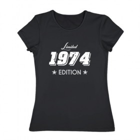 Женская футболка хлопок с принтом limited edition 1974 , 100% хлопок | прямой крой, круглый вырез горловины, длина до линии бедер, слегка спущенное плечо | 