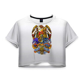Женская футболка 3D укороченная с принтом Foo Fighters, орел и тигры , 100% полиэстер | круглая горловина, длина футболки до линии талии, рукава с отворотами | 