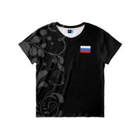 Детская футболка 3D с принтом Russia - Black collection , 100% гипоаллергенный полиэфир | прямой крой, круглый вырез горловины, длина до линии бедер, чуть спущенное плечо, ткань немного тянется | 0x000000123 | black collection | russia | россия