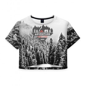 Женская футболка 3D укороченная с принтом Приключение(Wild life) , 100% полиэстер | круглая горловина, длина футболки до линии талии, рукава с отворотами | mountain | возвышение | возвышенность | гора | горка | горы | лес | природа | склон | туман | холм