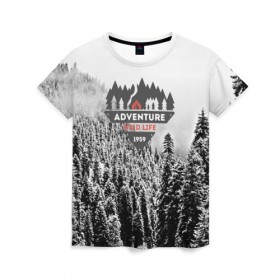 Женская футболка 3D с принтом Приключение(Wild life) , 100% полиэфир ( синтетическое хлопкоподобное полотно) | прямой крой, круглый вырез горловины, длина до линии бедер | mountain | возвышение | возвышенность | гора | горка | горы | лес | природа | склон | туман | холм