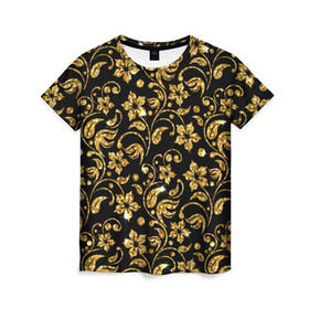 Женская футболка 3D с принтом Люкс , 100% полиэфир ( синтетическое хлопкоподобное полотно) | прямой крой, круглый вырез горловины, длина до линии бедер | diamond | flowers | gold | golden | блеск | богатство | бриллиант | злато | золото | орнамент | узор | цветы
