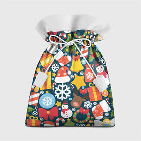 Подарочный 3D мешок с принтом Новогодний набор , 100% полиэстер | Размер: 29*39 см | new year | елка | новый год | подарок | снеговик | снежинка