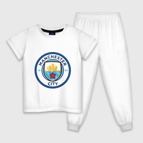Детская пижама хлопок с принтом Manchester City , 100% хлопок |  брюки и футболка прямого кроя, без карманов, на брюках мягкая резинка на поясе и по низу штанин
 | Тематика изображения на принте: citi | city | manchester | siti | англия | болельщик | горожане | гостевая | манчестер | сити | фанат | форма | футбольная