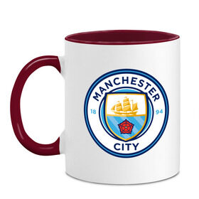 Кружка двухцветная с принтом Manchester City , керамика | объем — 330 мл, диаметр — 80 мм. Цветная ручка и кайма сверху, в некоторых цветах — вся внутренняя часть | citi | city | manchester | siti | англия | болельщик | горожане | гостевая | манчестер | сити | фанат | форма | футбольная
