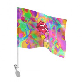 Флаг для автомобиля с принтом Cocktail lips , 100% полиэстер | Размер: 30*21 см | 