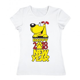 Женская футболка хлопок с принтом Happy New Year , 100% хлопок | прямой крой, круглый вырез горловины, длина до линии бедер, слегка спущенное плечо | 